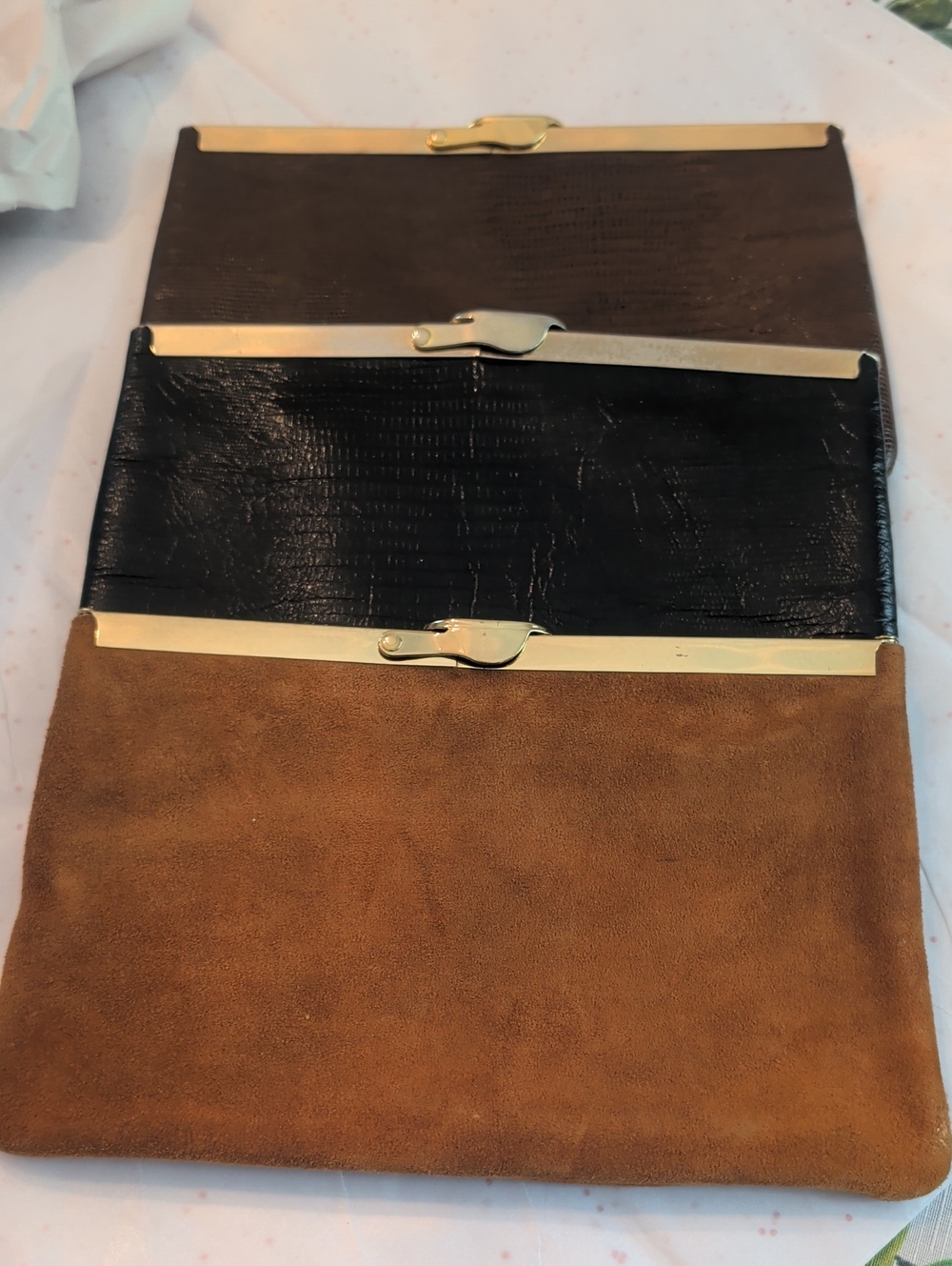 Tri-Tone Vintage Clutch Set - Brown, Black, Tan